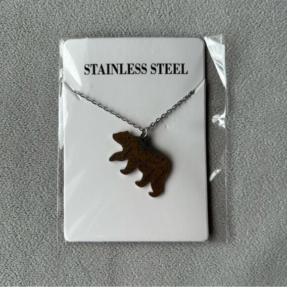 Bear Silhouette Stainless Steel Pendant ~ Adjustable Necklace ~ Brand New - Picture 4 of 7